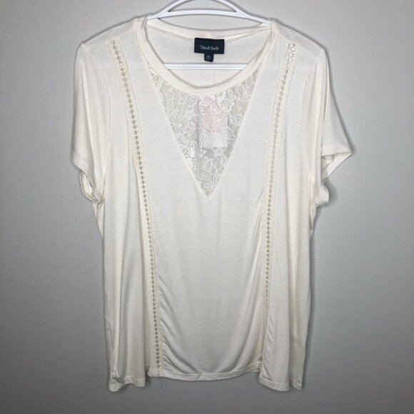 Modcloth White  Open Mind Lace V Neck Top Size‎ XL - Picture 4 of 7